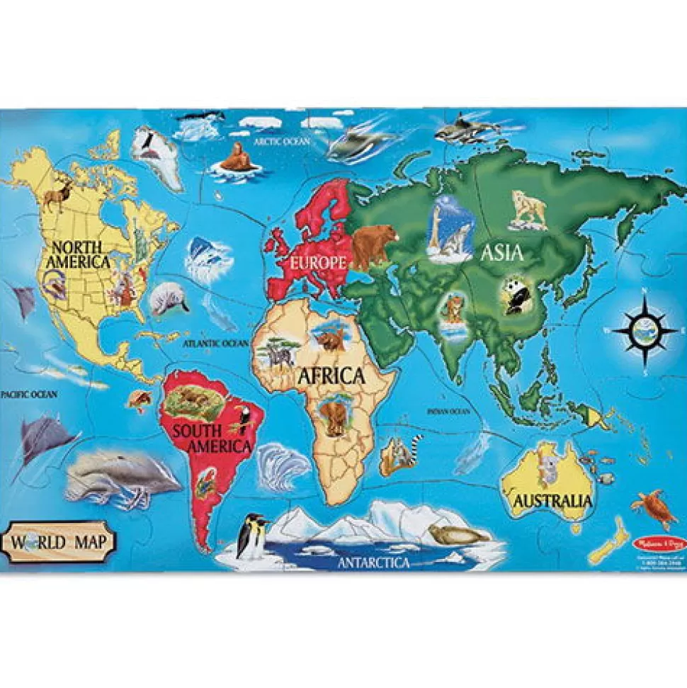 Melissa and Doug Vloer Puzzel - Wereldkaart Met Dieren